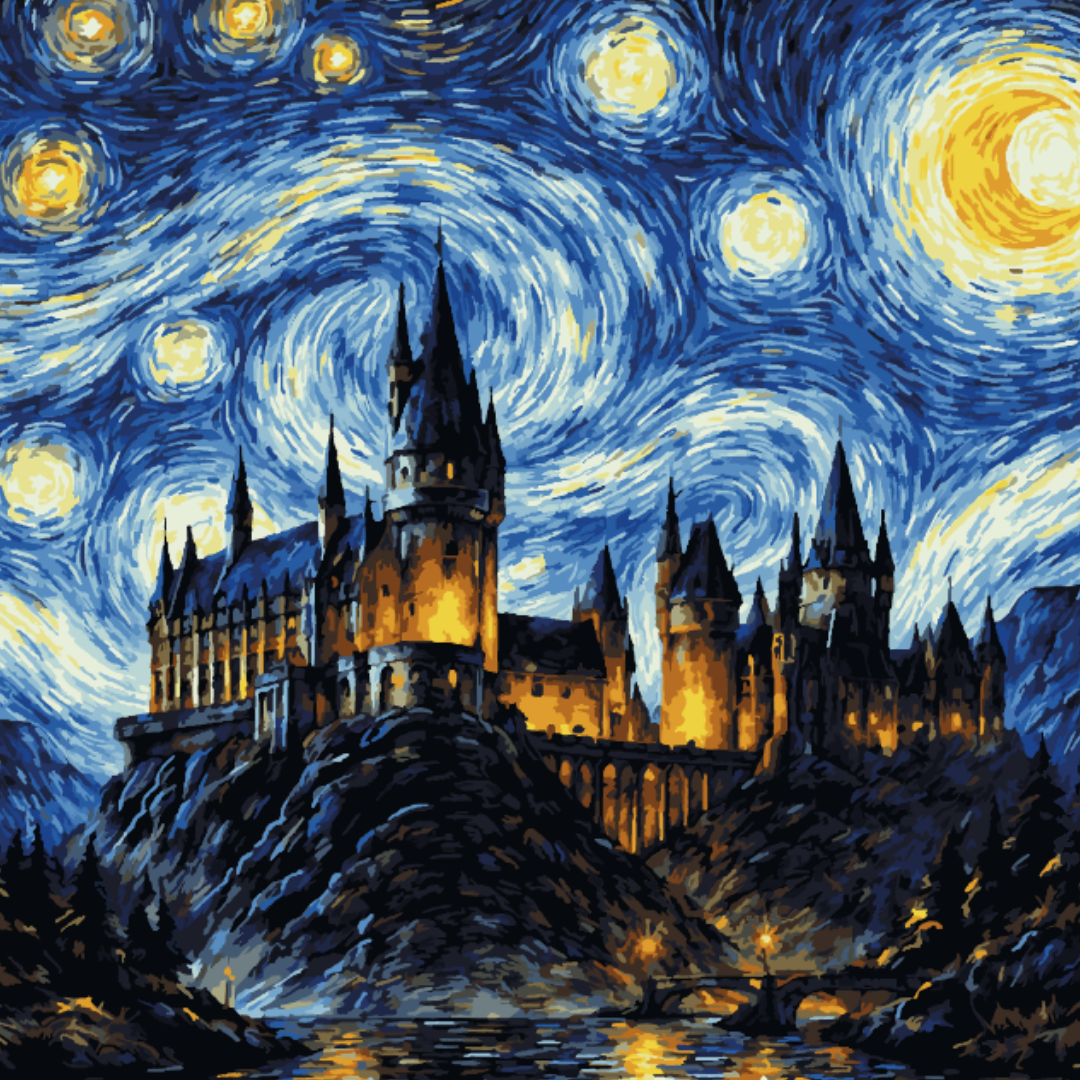 Cuadro para pintar con números "Hogwarts - Versión noche estrellada"