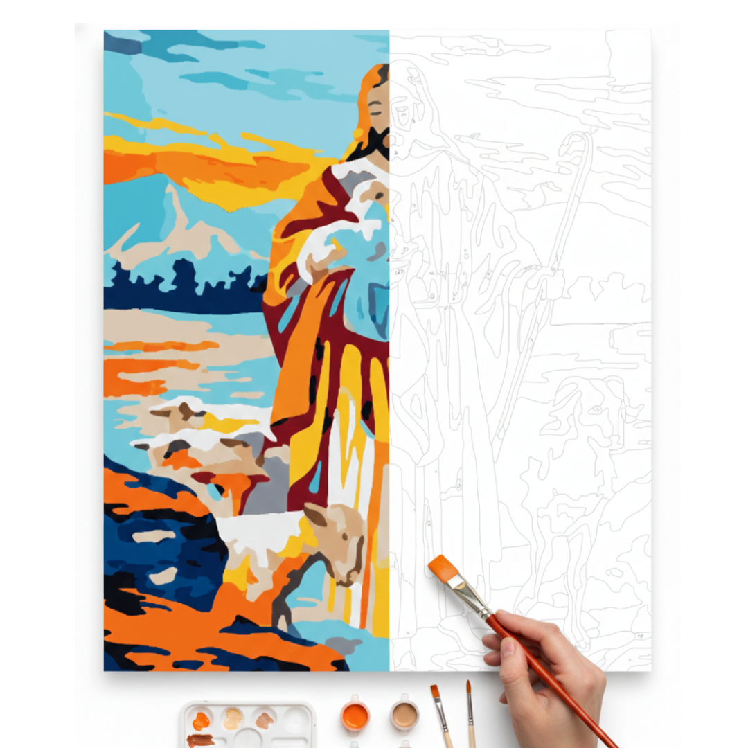 Cuadro para pintar con números "Jesús pastor colorido"