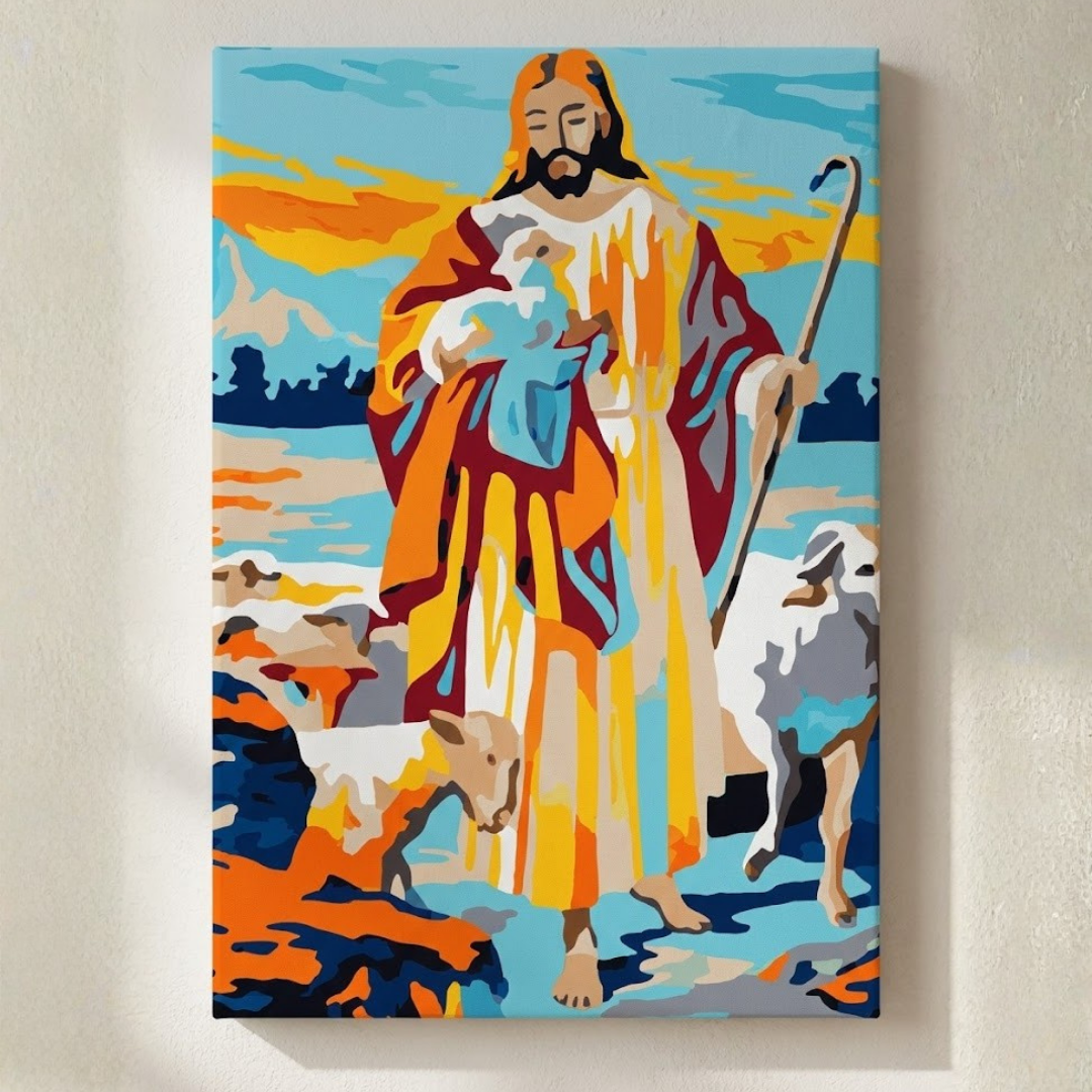 Cuadro para pintar con números "Jesús pastor colorido"
