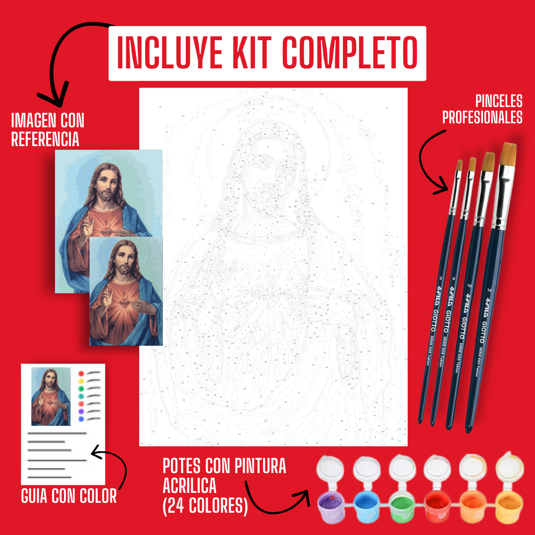 Cuadro para pintar con números "Jesús pastor colorido"