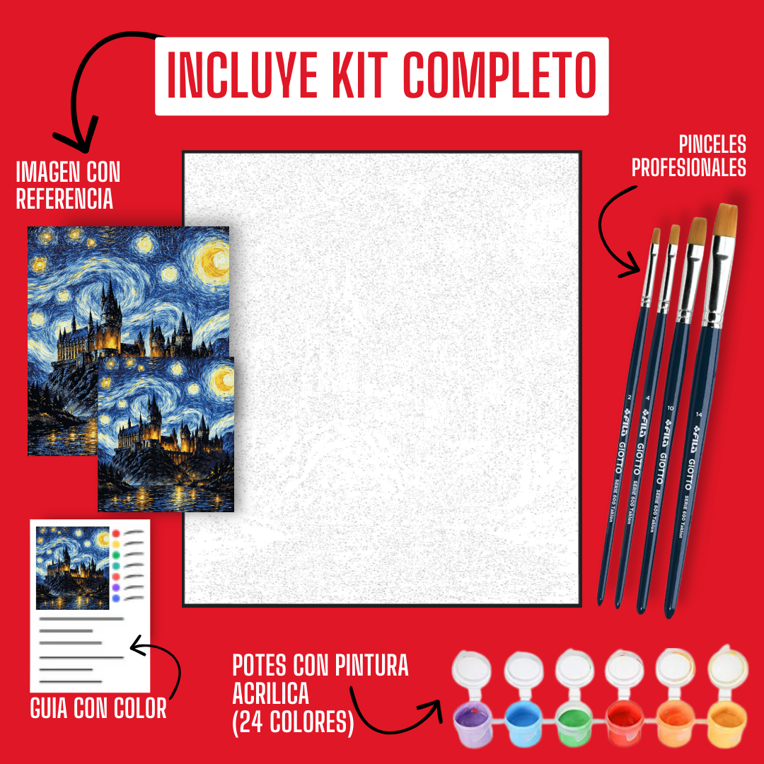 Cuadro para pintar con números "Hogwarts - Versión noche estrellada"