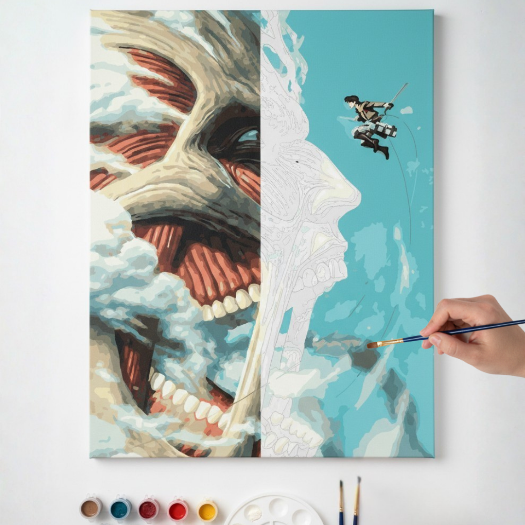 Cuadro para pintar con números "Levi VS Colossal"